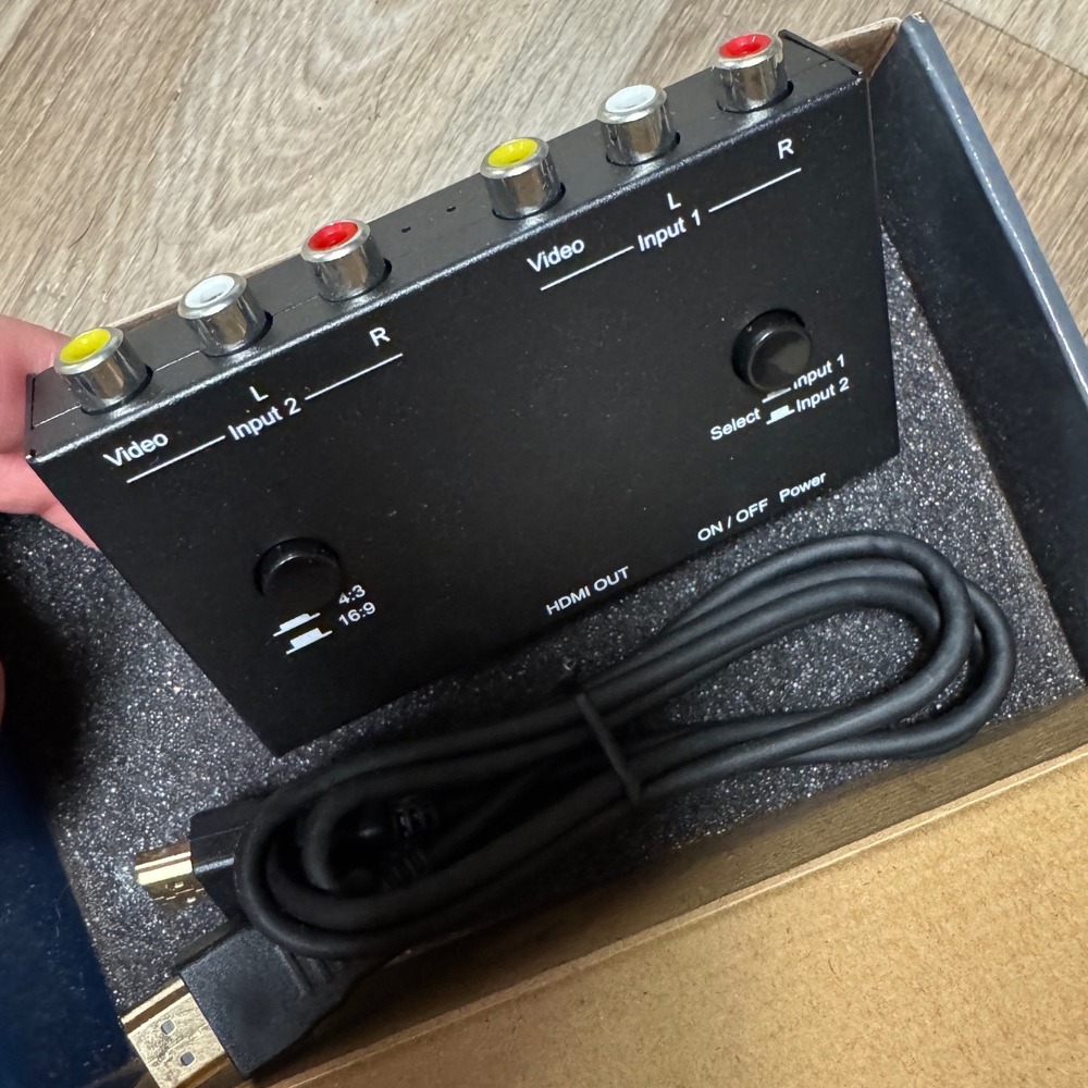 2-Port RCA to HDMI Converter AV Switcher Adapter 4:3 16:9 Support RP050 Black